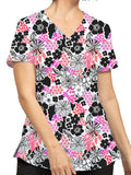 Women's 2-Pocket V-Neck Flowerista Print Scrub Top